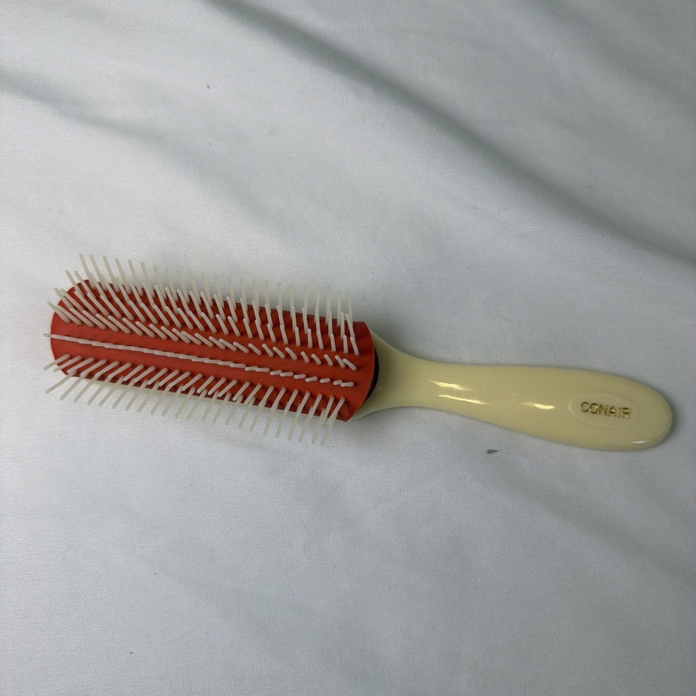 Vintage Conair Red Rubber Cushion Hair Brush All Purpose Styling Essentials 8"